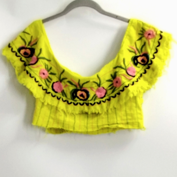 Red Carter Revolve Alta Bright‎ Yellow Embroidered Crop Top - Picture 7 of 12